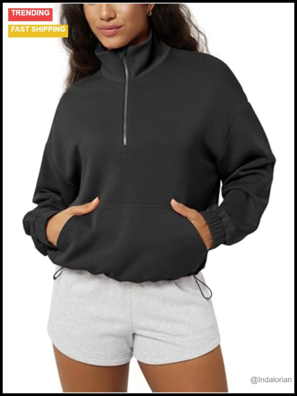 Modal Soft Cinchable Half Zip Funnel Neck Oversized Sweatshirt with Pockets